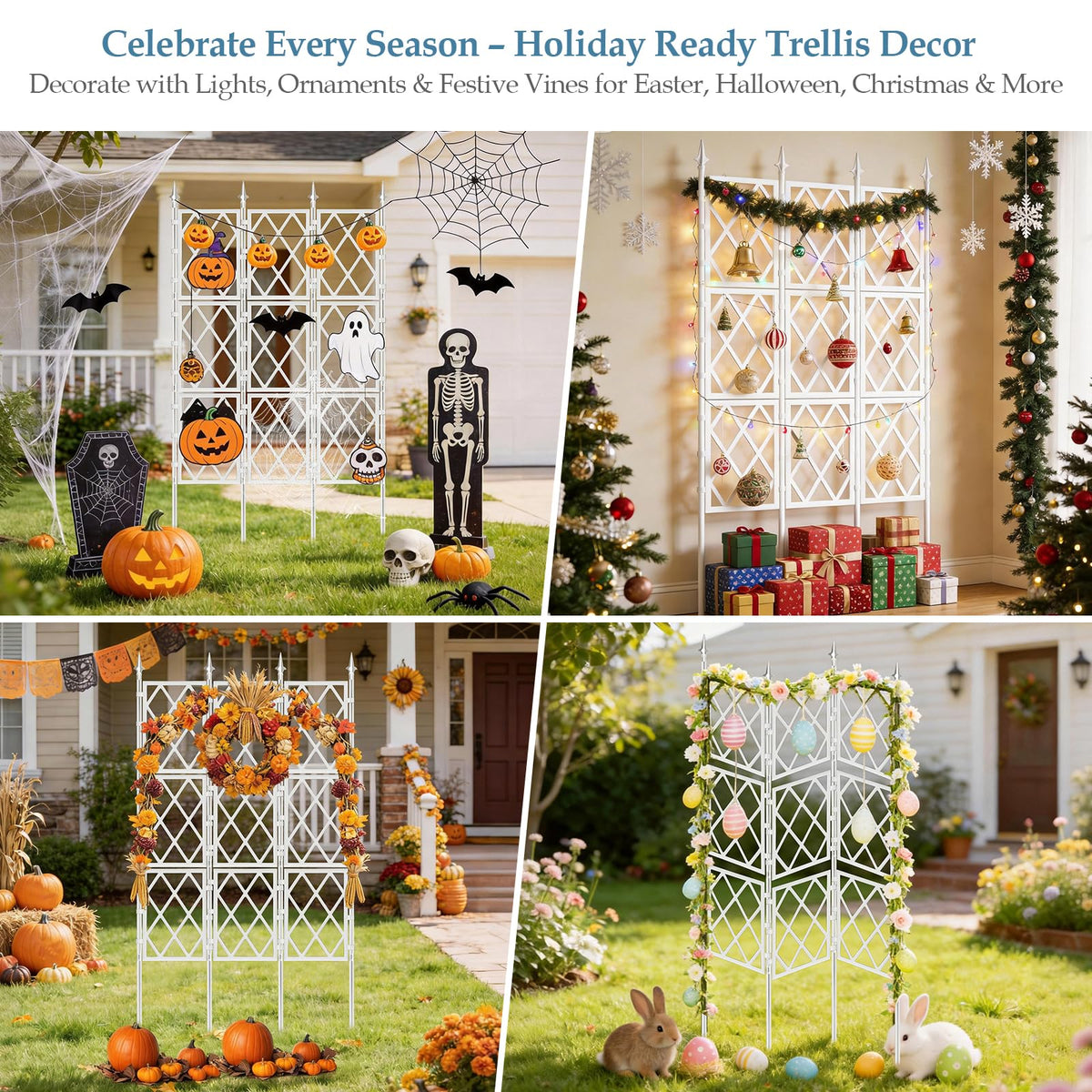 DEVISEFUN thick-grid trellis for reliable vegetable and flower support.