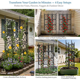 DEVISEFUN UV grid trellis delivers weather-resistant support for climbing cucumbers and beans.