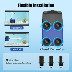 Devopet 400GPH pump installation with suction cups and long cord for flexible placement