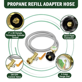 Devvicoo 3 ft stainless hose with gauge showing flow and pressure