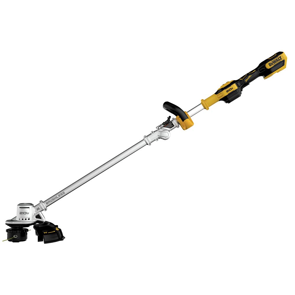 DEWALT DCST922B 14-in swath in action for wider trimming reach
