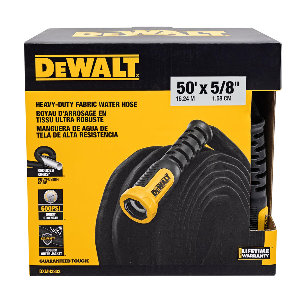 DEWALT fabric hose outer layer provides durable protection and long-lasting use.
