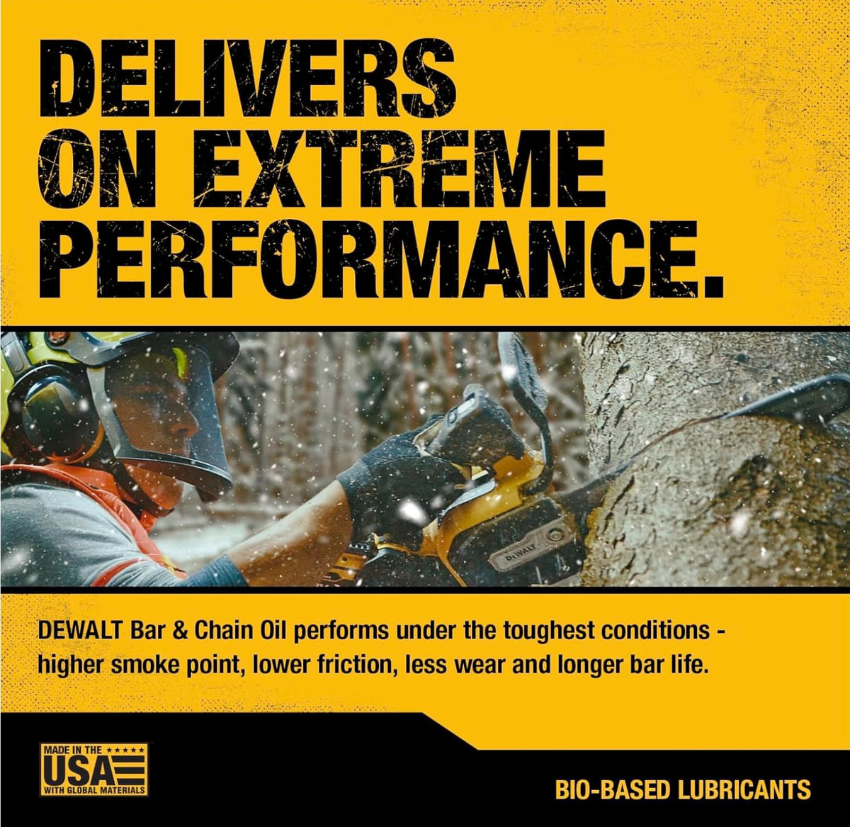 DEWALT environmentally safe lubricant suitable near waterways and sensitive areas.