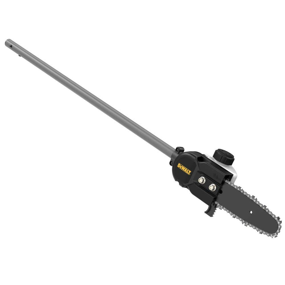 DEWALT head pole saw attachment 8in, front view, ideal for overhead pruning.