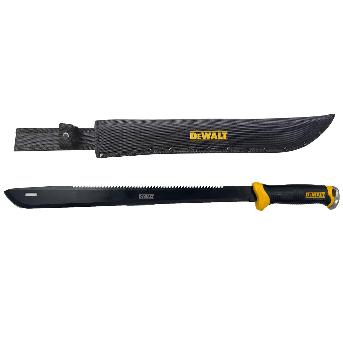 DEWALT MA60 machete in action for brush clearing and camping