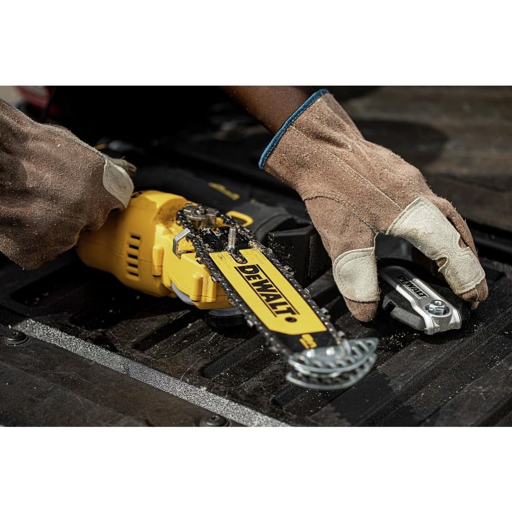 DEWALT auto-oiling system keeps bar and chain lubricated for smooth cuts.