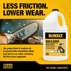 DEWALT soy-based oil offers non-toxic lubrication with reduced environmental impact.