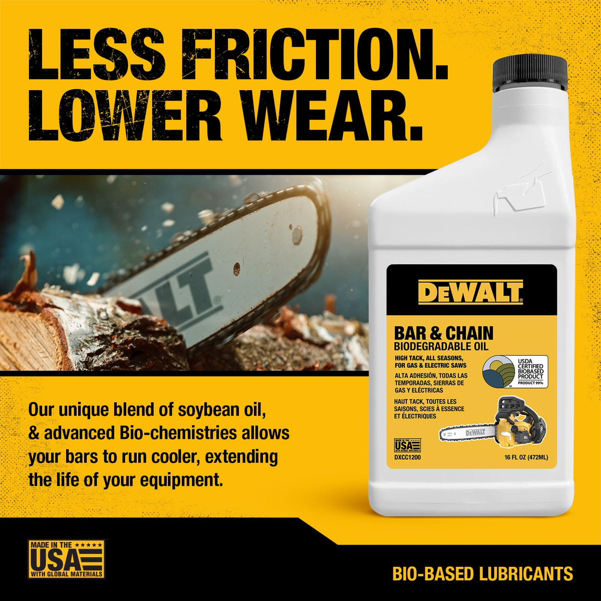 DEWALT ultraclean formula used on chainsaw chain to reduce residue