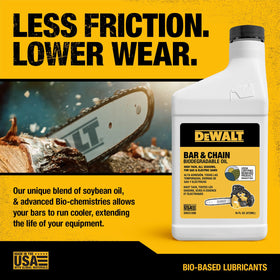 DEWALT ultraclean formula used on chainsaw chain to reduce residue