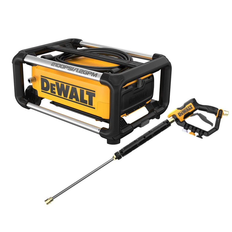 DEWALT PRS WTR 2100PSI front view for compact storage and powerful cleaning.