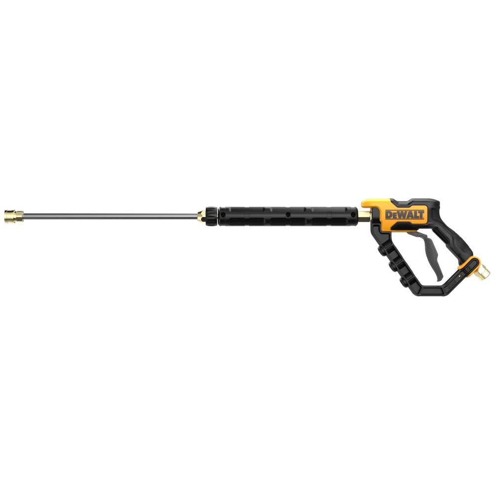 DEWALT PRS WTR 2100PSI quick-connect fittings enable fast nozzle changes.