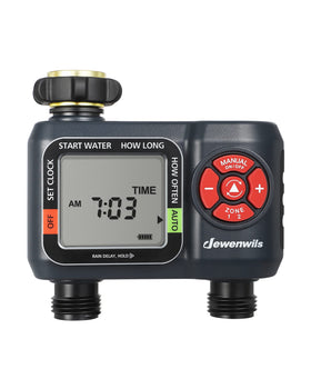 DEWENWILS 2-Zone timer with LCD display for precise irrigation planning.
