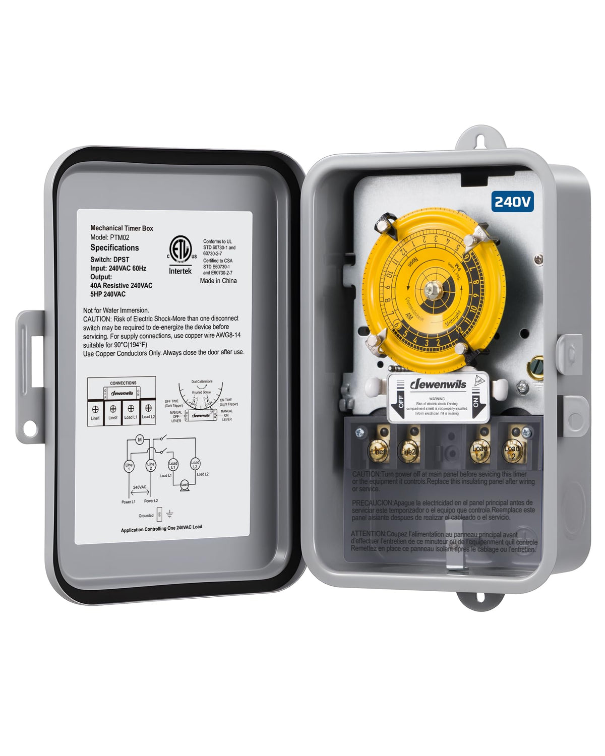 DEWENWILS timer 24h dial front showing daily on/off option for pumps and lights.