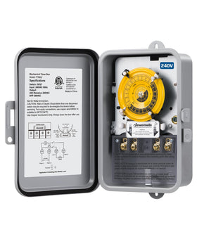 DEWENWILS timer 24h dial front showing daily on/off option for pumps and lights.