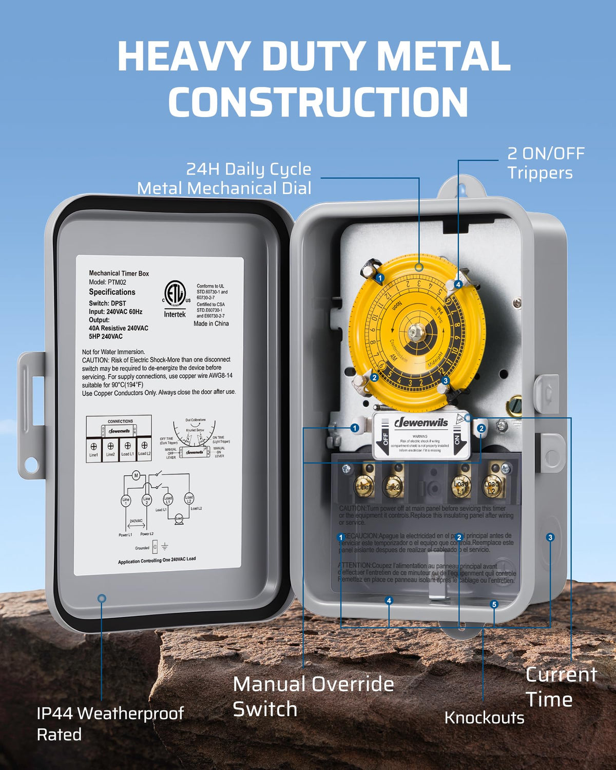DEWENWILS timer ETL-certified label ensures reliable, standards-aligned performance.