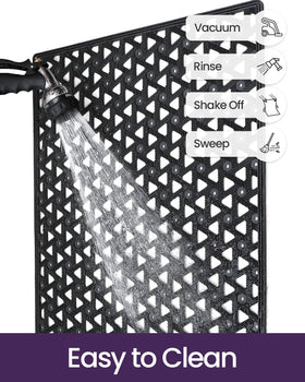 DEXI black exterior mat blends with outdoor decor while protecting entry.