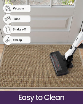 DEXI durable rubber-backed beige entry mat withstands heavy traffic
