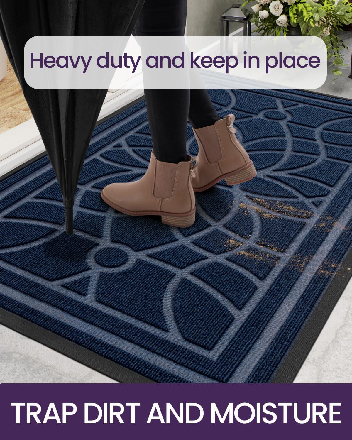 DEXI easy-clean door mat blue simplifies maintenance with quick rinsing or vacuuming