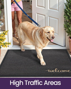 DEXI grey welcome mat blends with exterior and interior décor