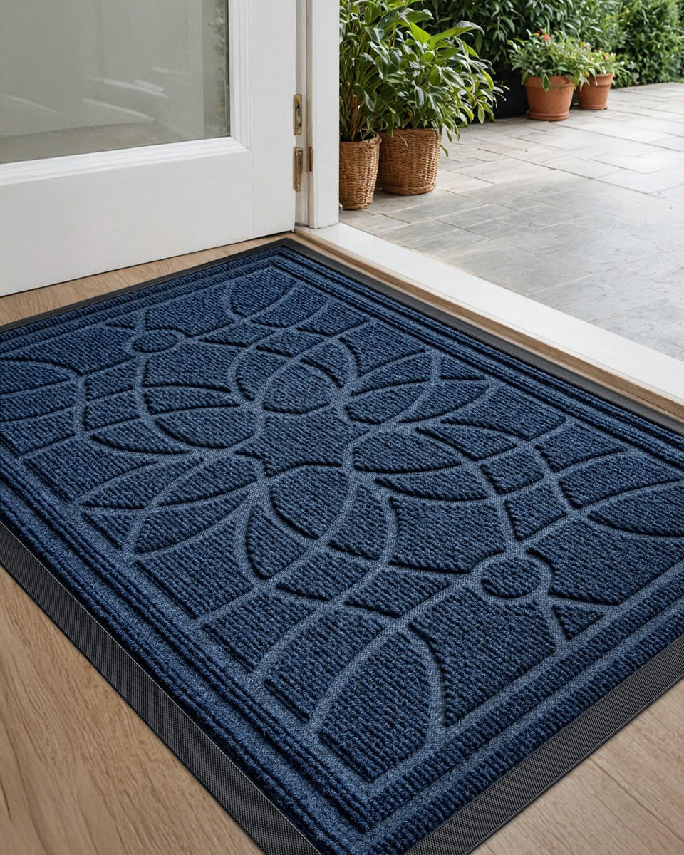 DEXI front door mat outdoor blue demonstrating durable build for high-traffic entrances