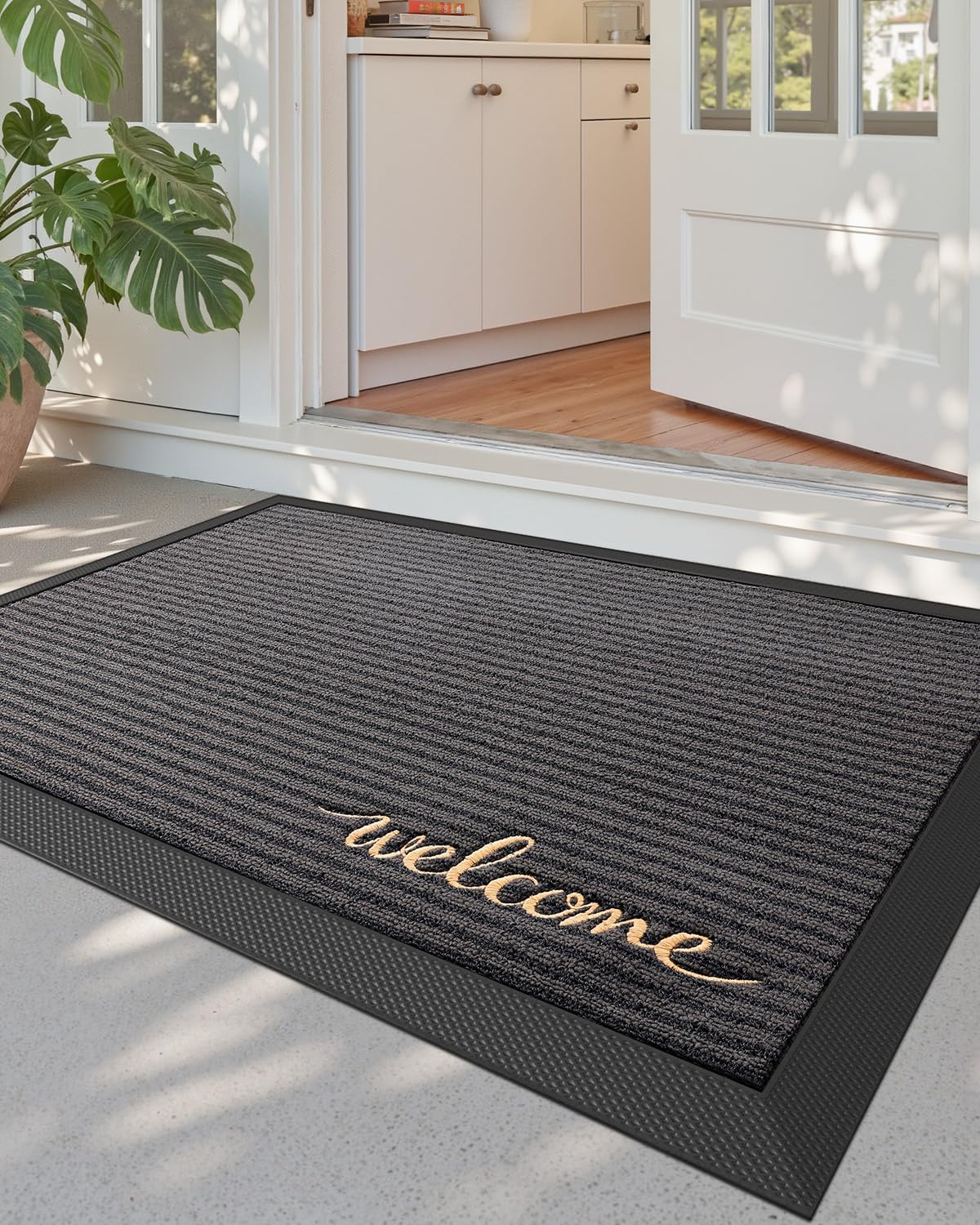 DEXI front door mat outside entry with absorbent surface catching dirt and moisture