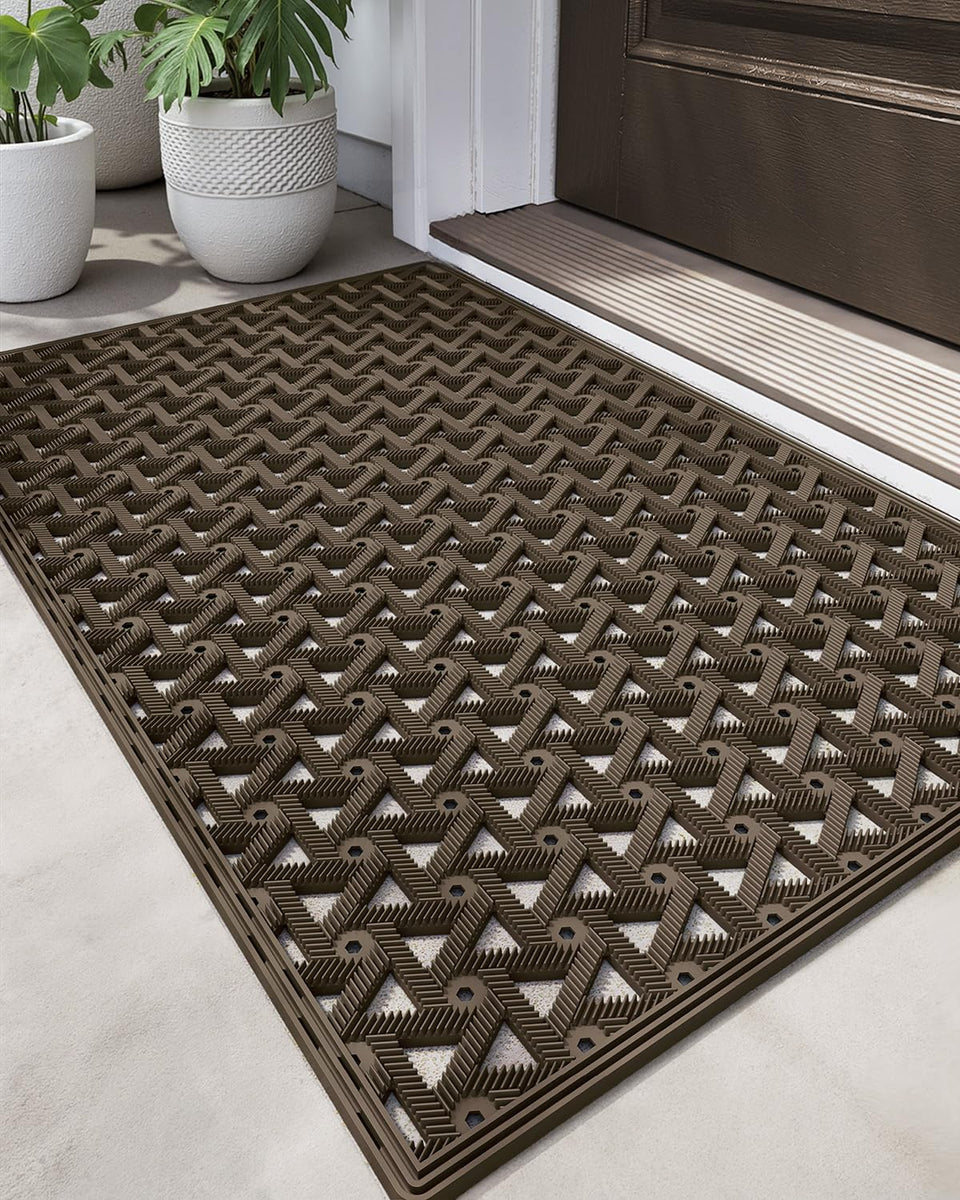 DEXI front door mat with non-slip backing keeps entryways safe.