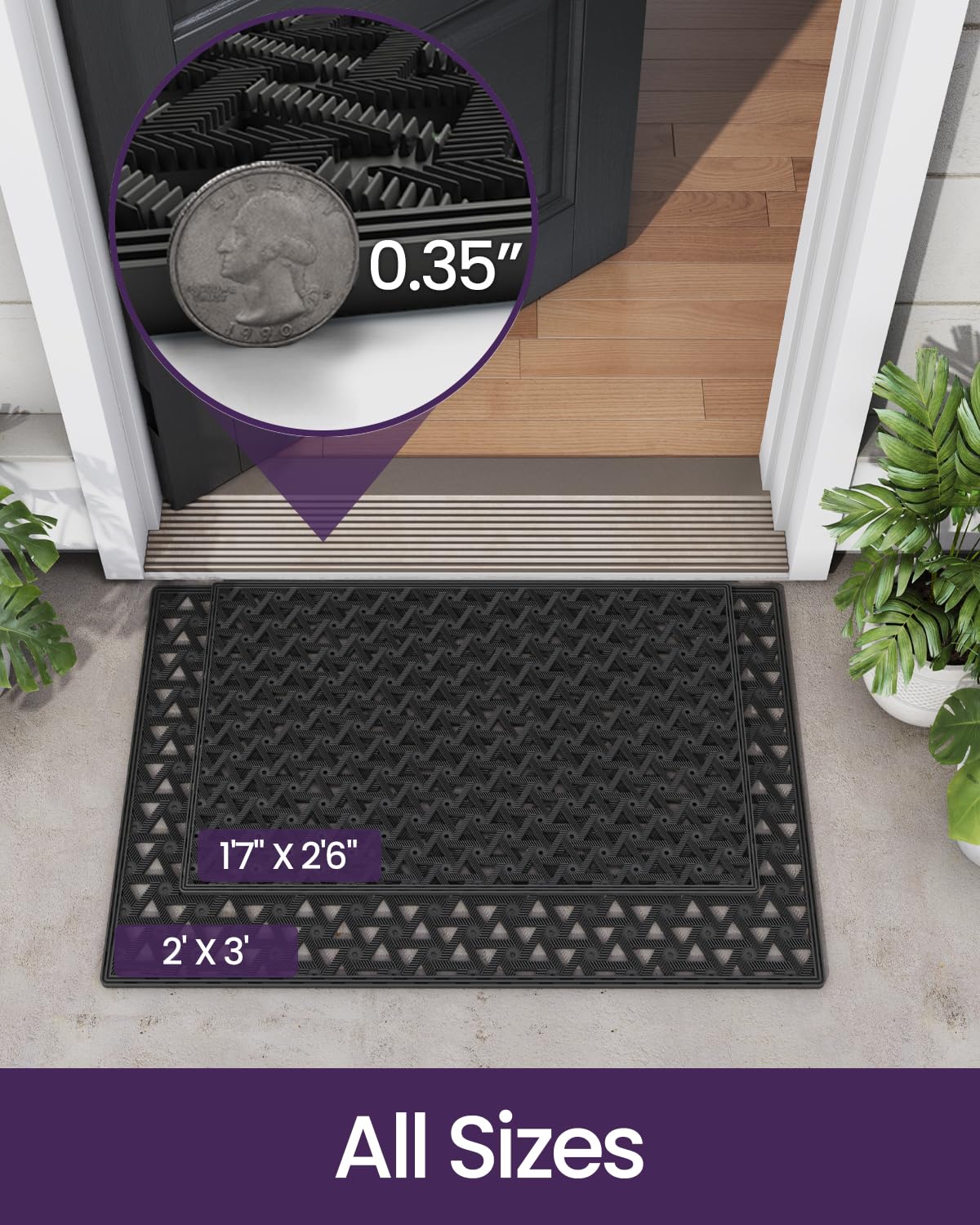 DEXI heavy-duty non-slip mat stays flat under heavy foot traffic for safe entry.