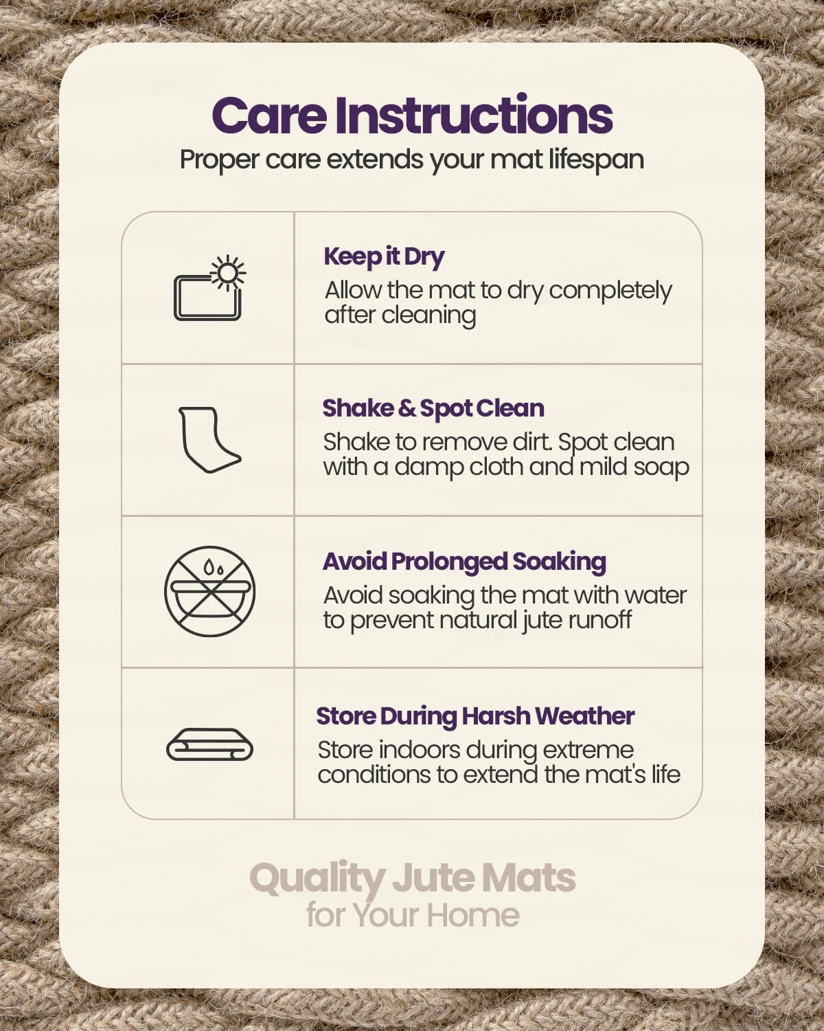 DEXI jute door mat care instructions for long-lasting use.