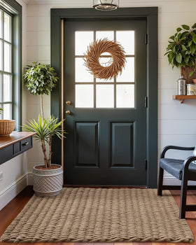 DEXI jute door mat dirt-trap feature reduces indoor mess after muddy shoes.