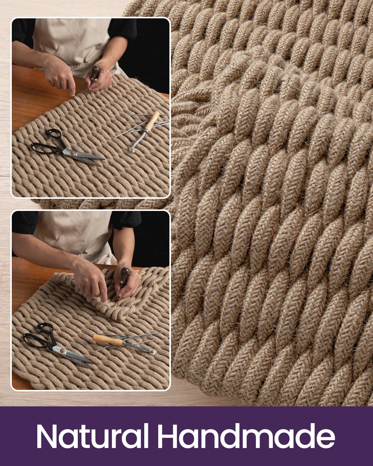 DEXI jute door mat durable handwoven fibers resist fraying over time.