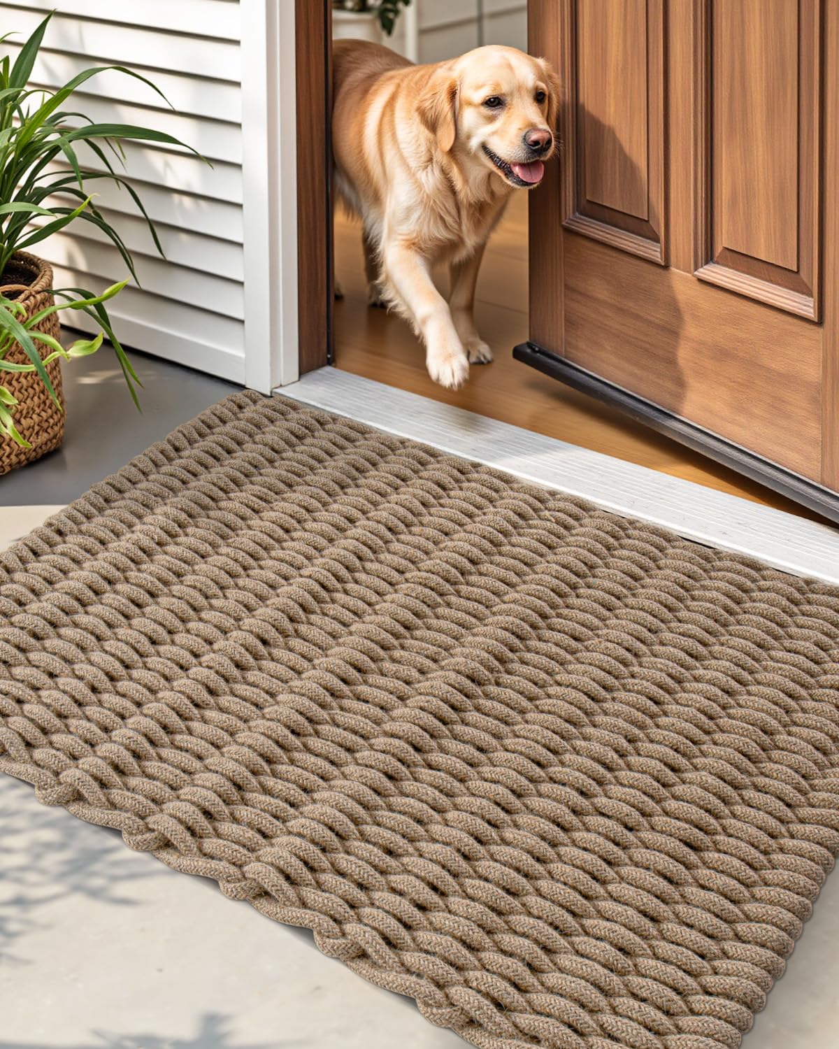 DEXI jute door mat natural fibers add rustic charm while absorbing moisture.