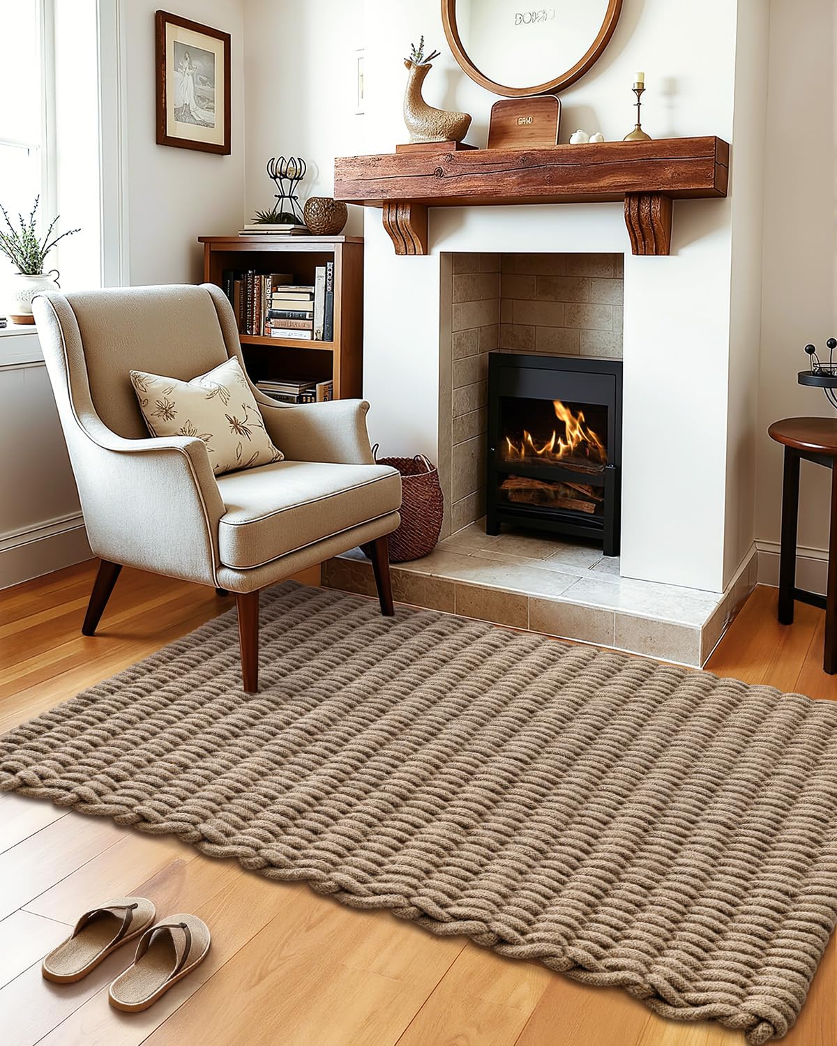 DEXI jute door mat non-slip design stays secure on hardwood floors.
