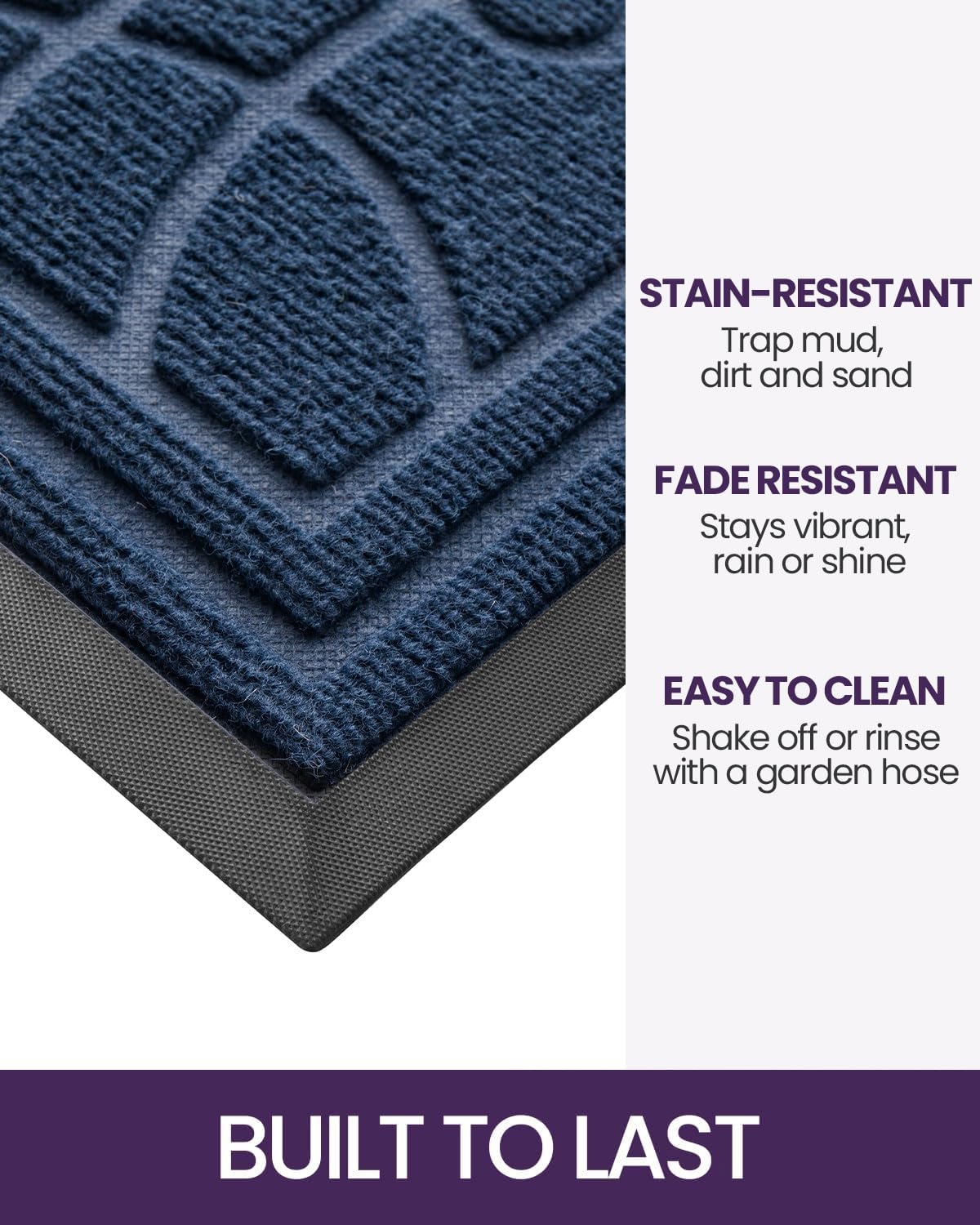 DEXI non-slip rubber-backed mat blue provides secure placement at doors