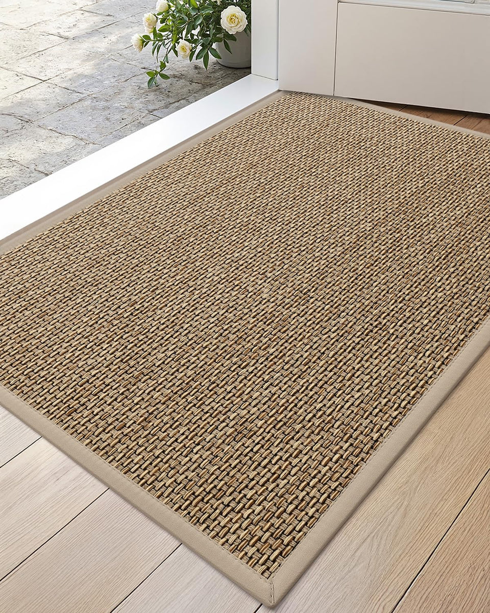 DEXI Ultra Thin Entryway Mat beige top view showing dirt-trapping surface