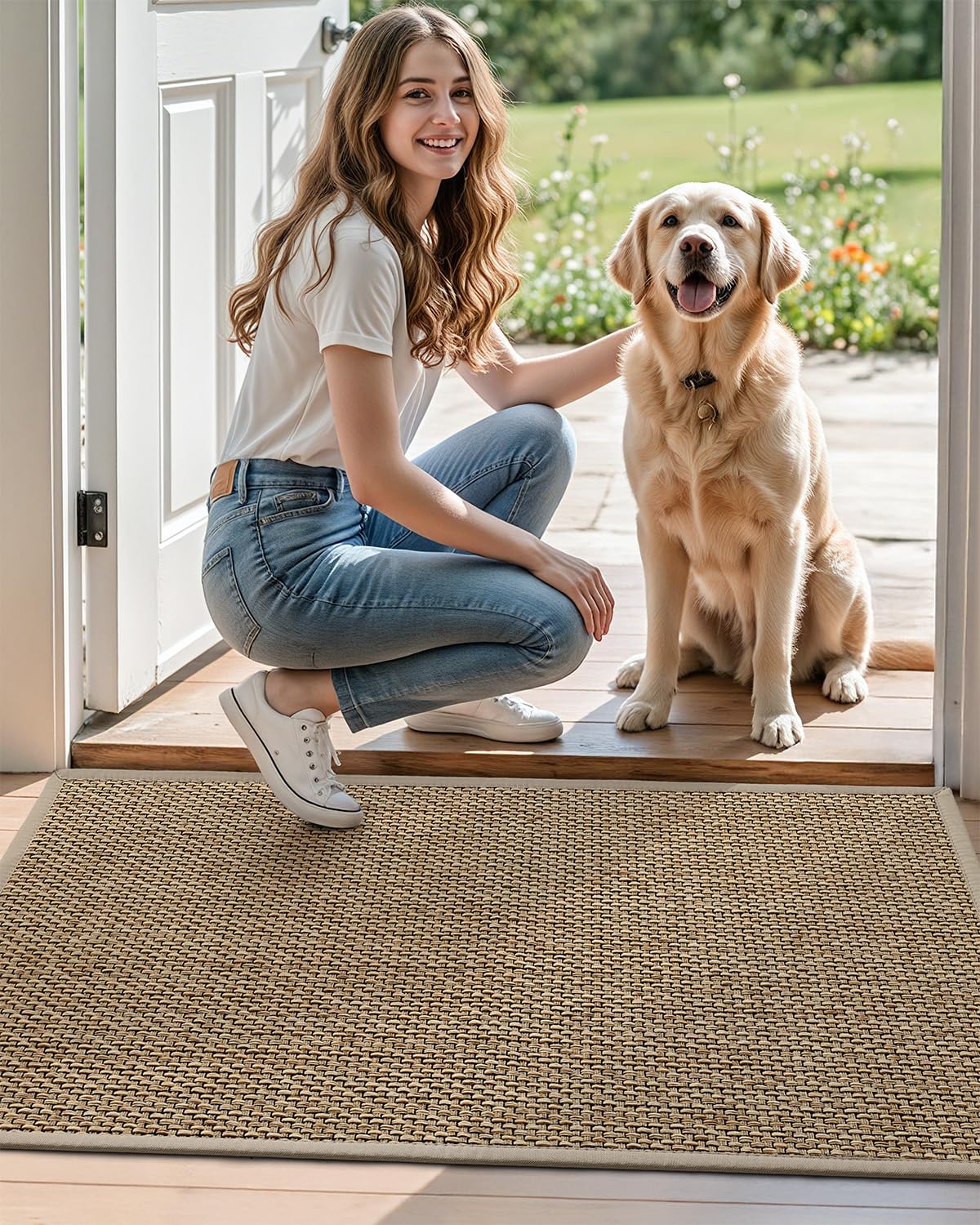 DEXI Ultra Thin Entryway Mat beige 32x48 traps moisture and dirt