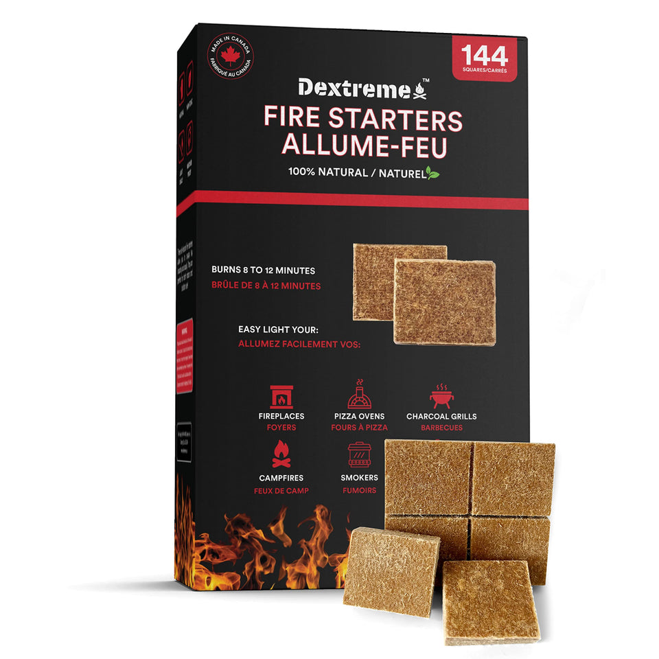 Dextreme fire starter 144-squares-pack ready for campfires and BBQs.