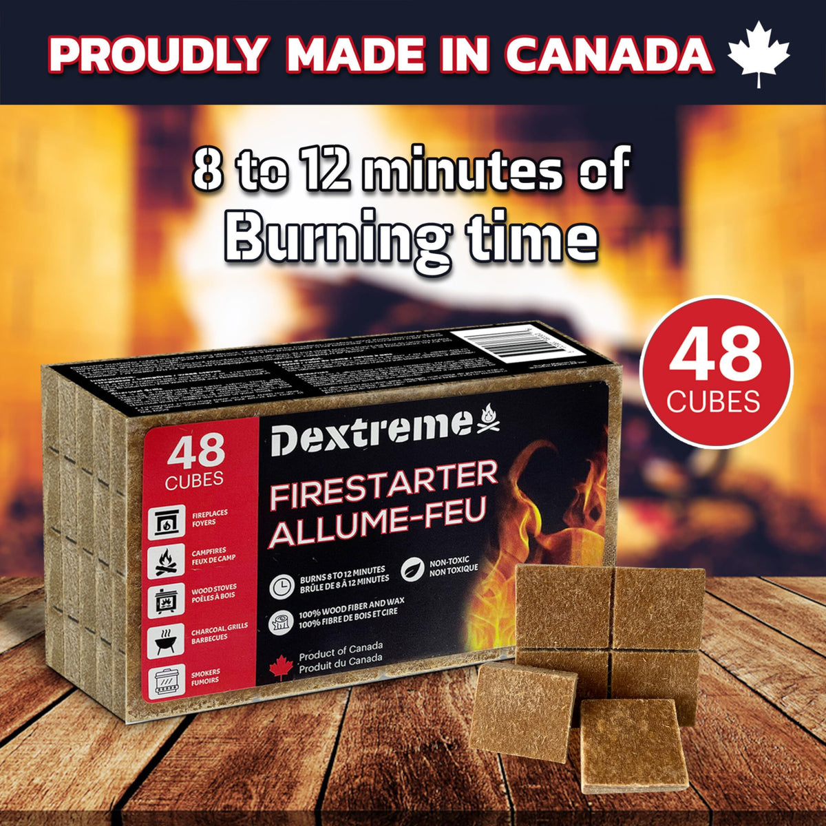 Dextreme fire starter cubes resist wind for quick outdoor lighting