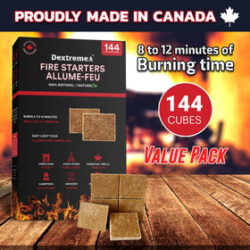 Dextreme fire starter cubes made from wood and wax for clean ignition.