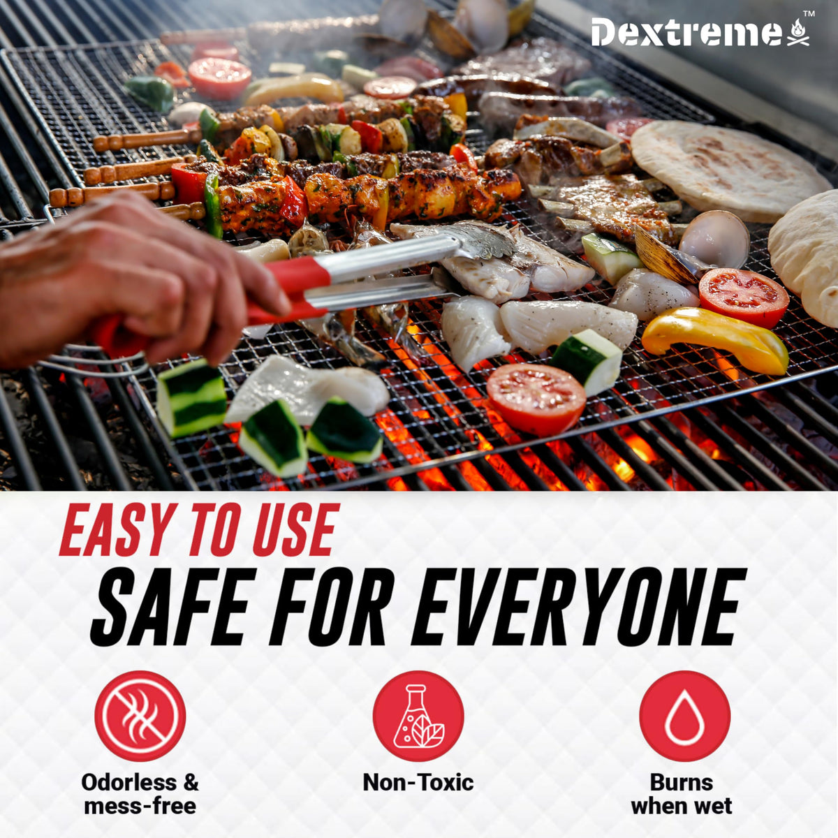 Dextreme fire starter eco natural materials wood and recycled wax for responsible use.