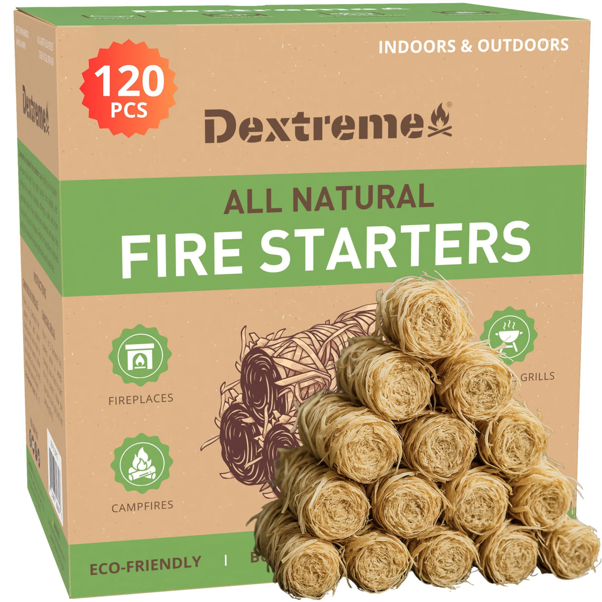 Dextreme fire starter pack-front view showing quick ignition and outdoor use.