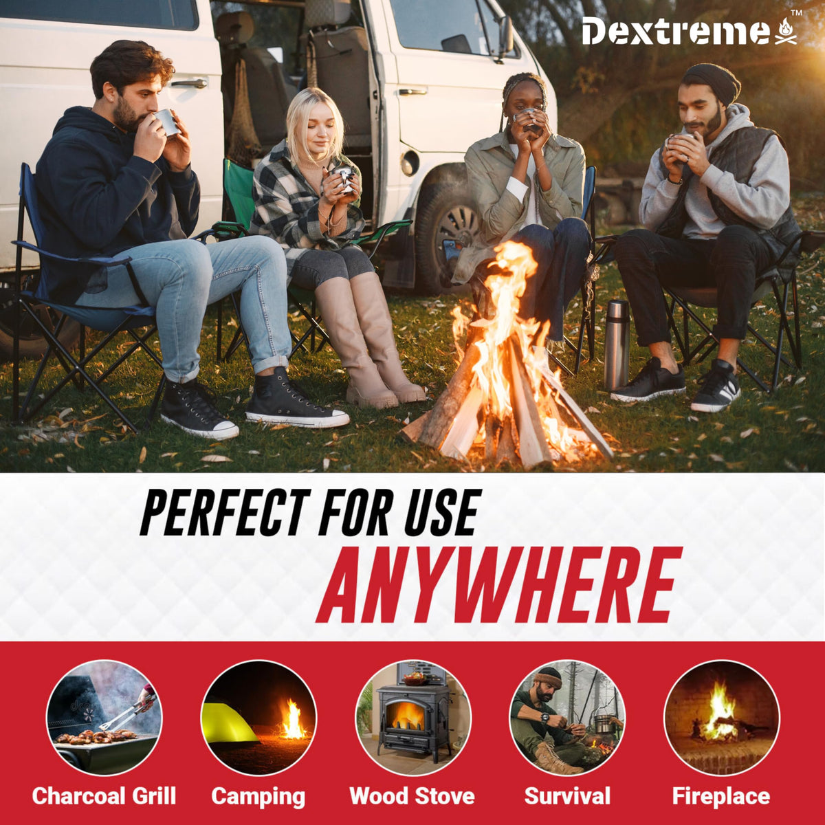 Dextreme fire starter waterproof packaging durable for rain and wind.