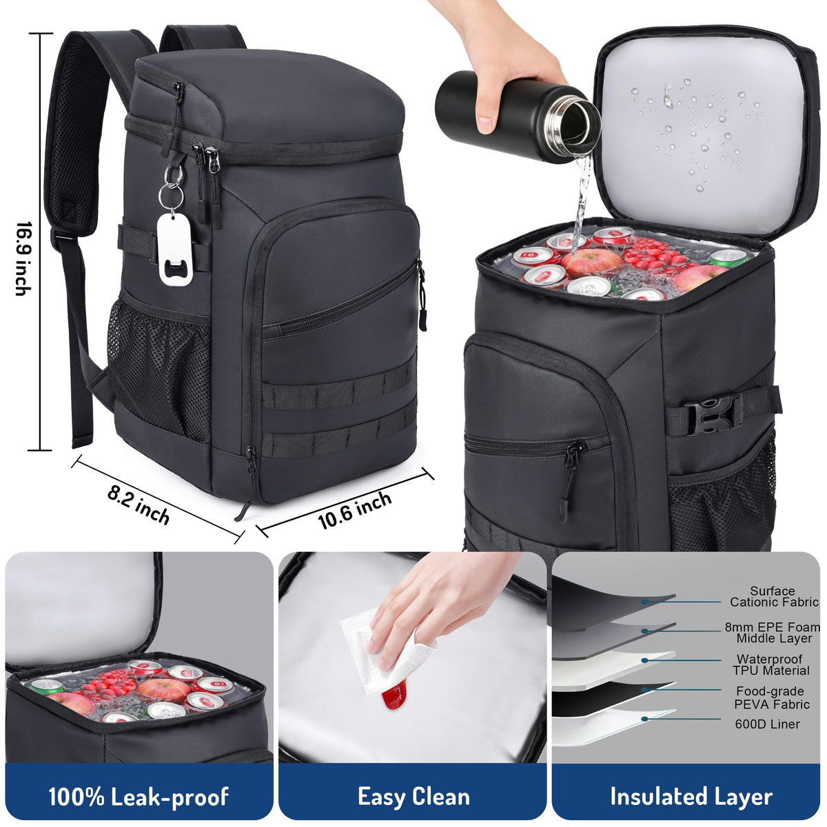 DEYACE Cooler Backpack MOLLE webbing for attaching extra gear.