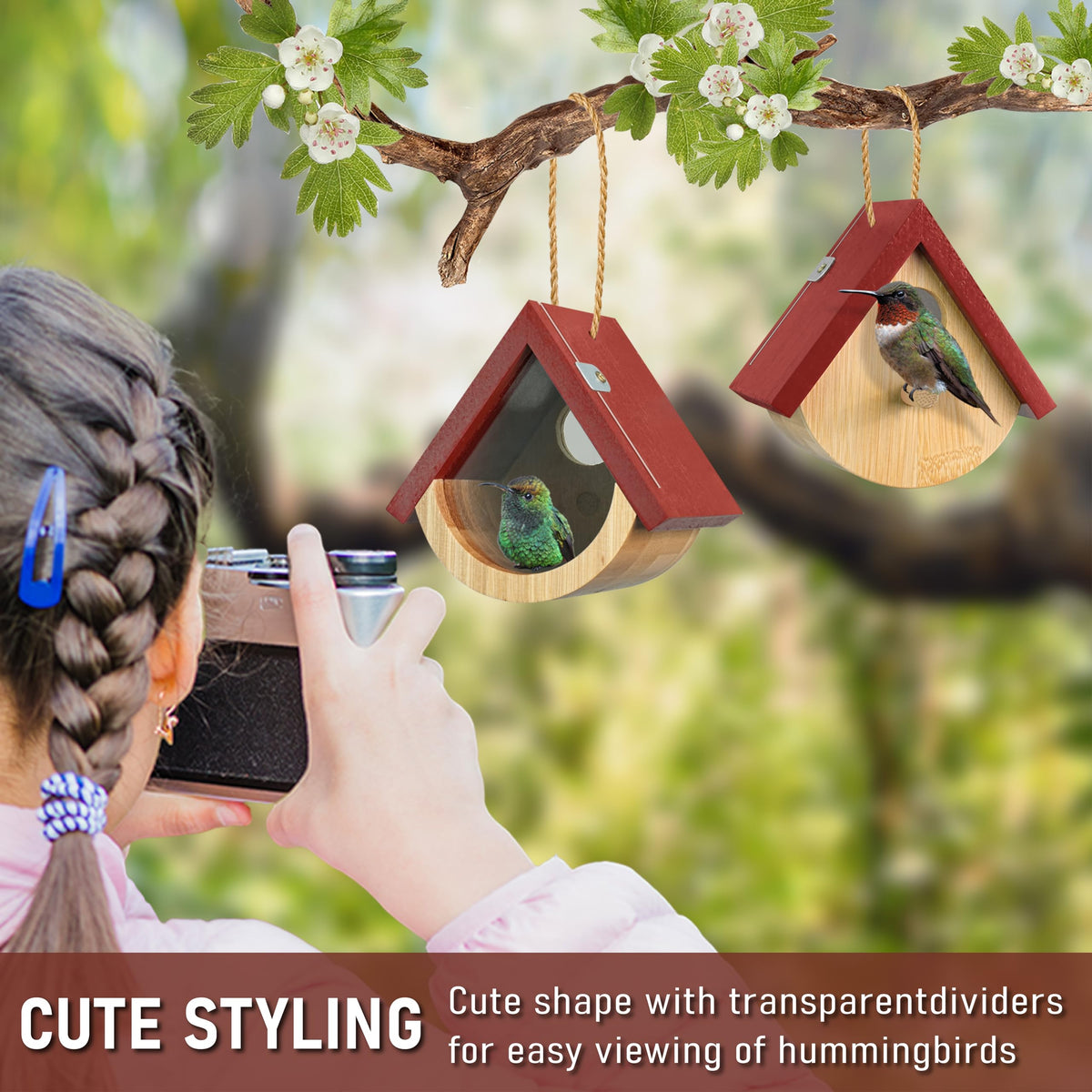 DFANG hummingbird house hanging setup highlights easy outdoor display.