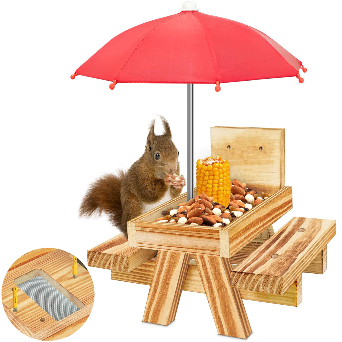 DFANG umbrella squirrel feeder with shade for outdoor wildlife viewing