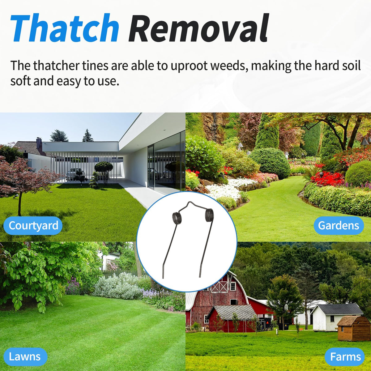 DFNIDY dethatcher tines uproot weeds and lift thatch for healthier lawns.