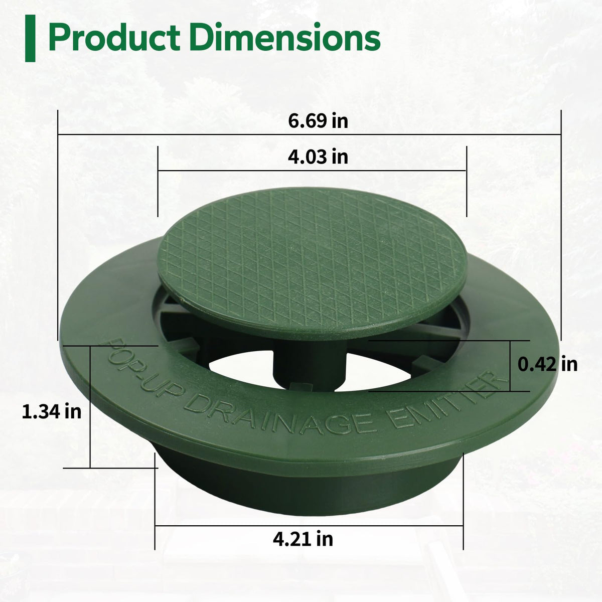 Closeup of Dfnidy green flange on pop-up emitter cap showing debris-resistant design