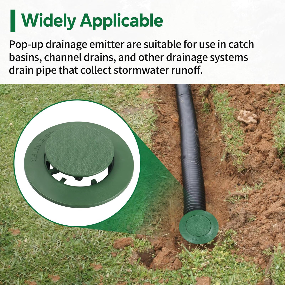 Dfnidy pop-up emitter cap installed on pipe to prevent mud and clogging during rainfall