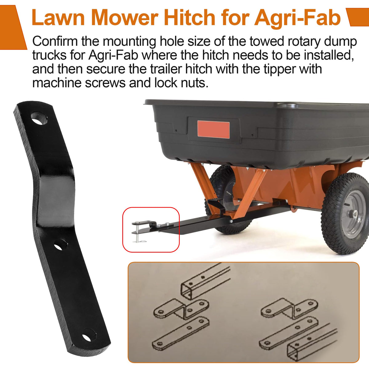 Dfnidy trailer hitch on a lawn mower demonstrating turning clearance.