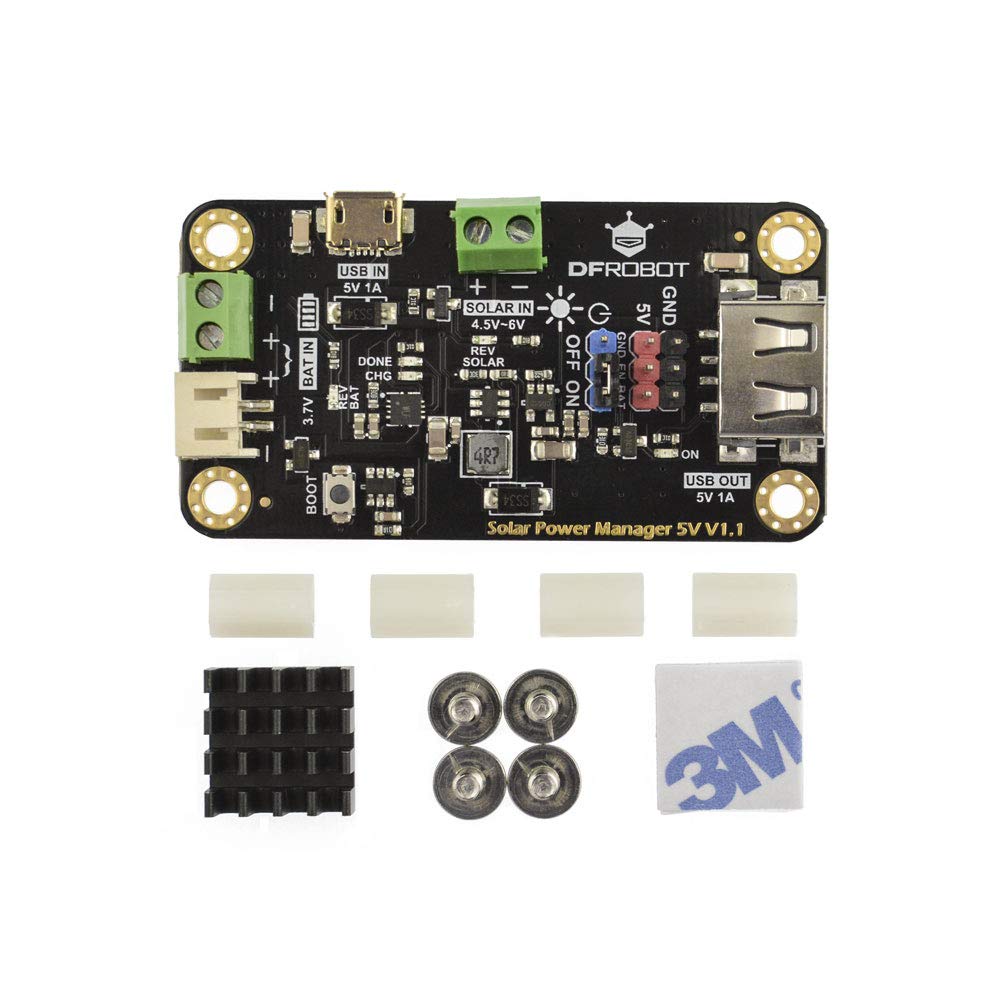 DFROBOT 900mA MPPT controller front view showing compact solar power management