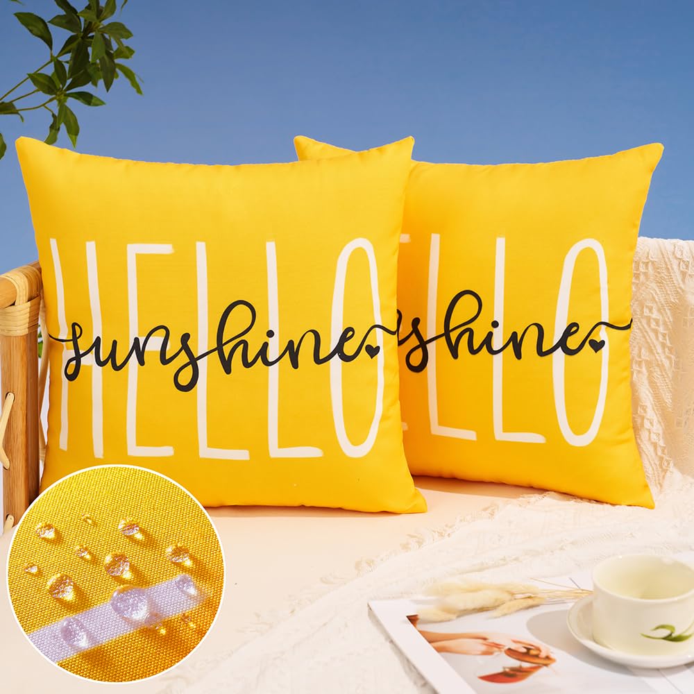 DFXSZ Hello Sunshine outdoor pillow cover for patio seating; water-repellent and easy care.